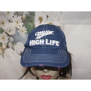 Miller High Life Beer Hat Pinstripes Pink Showing through Distressed Look NEW